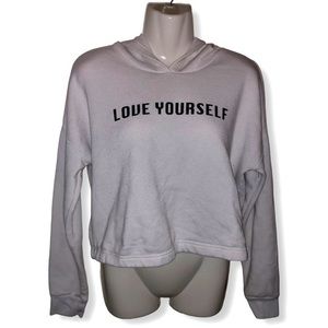 Orange Kiss Love Yourself Monarch Butterfly Cropped Pullover Hoodie - white